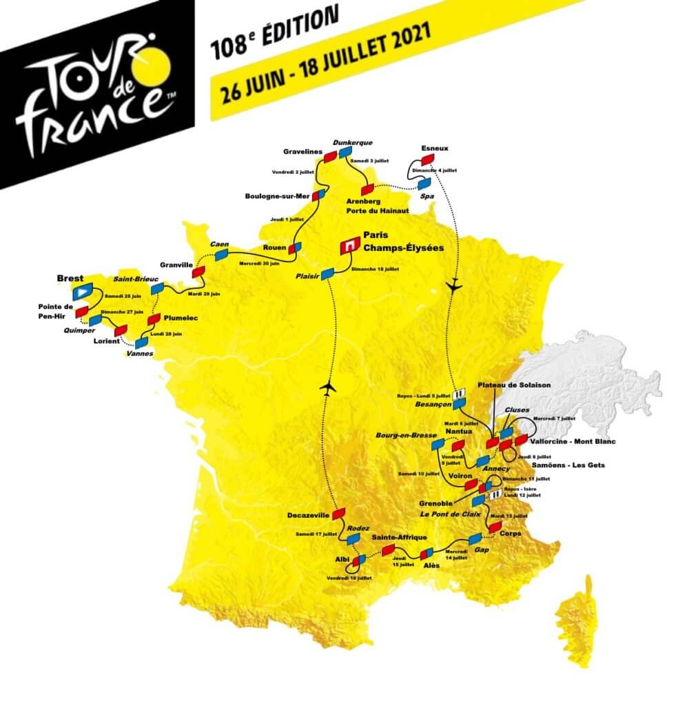 Parcours Tour de France 2021 le détail des 21 étapes