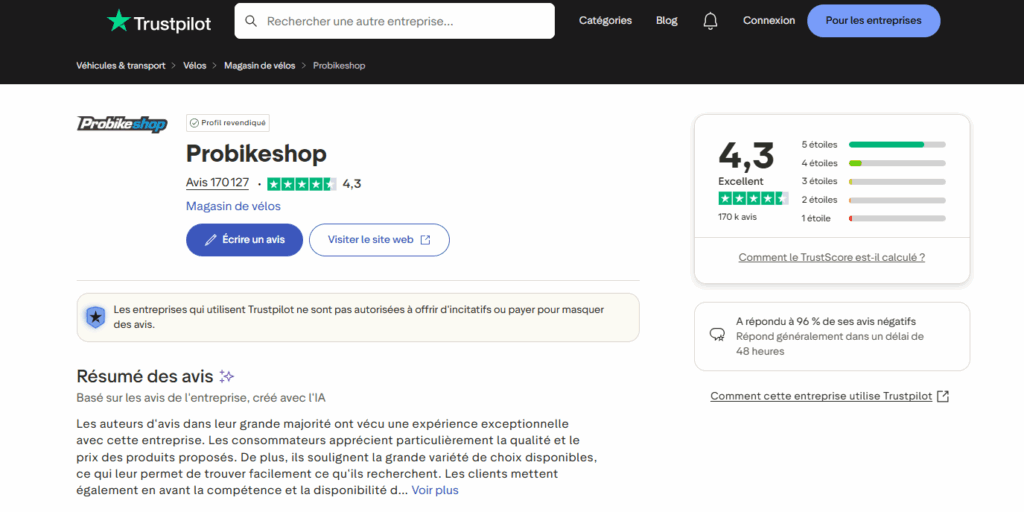 avis trustpilot probikeshop