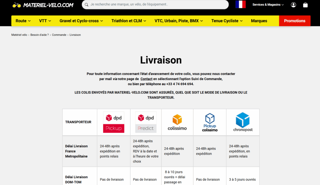 livraison matériel-velo