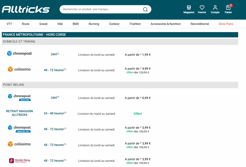 détails des livraisons alltricks