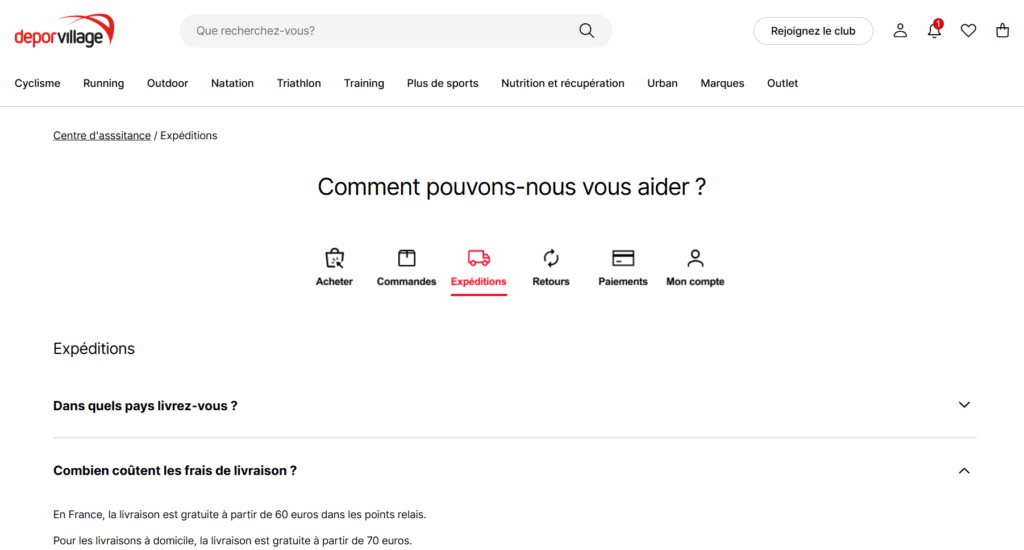 politique de livraison de Deporvillage